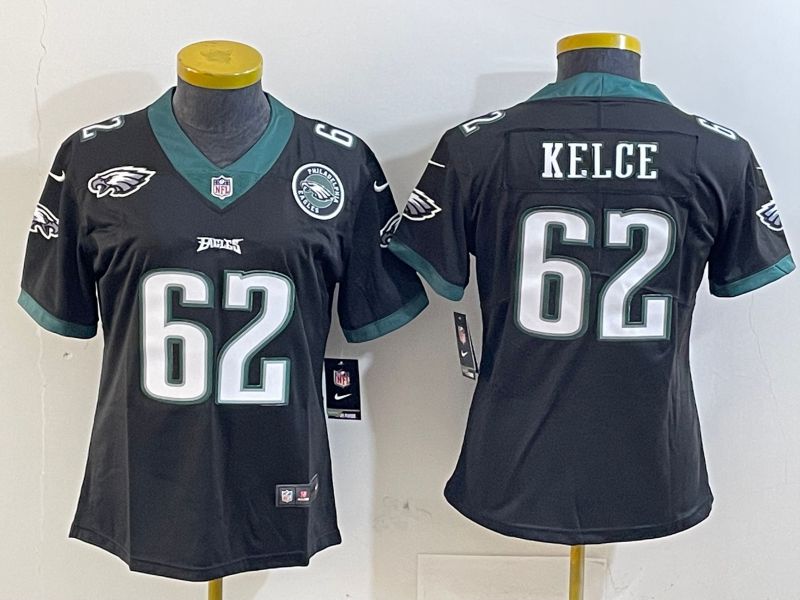 Women Philadelphia Eagles #62 Kelce Black 2025 Nike Vapor Limited NFL Jersey style 5->women nfl jersey->Women Jersey